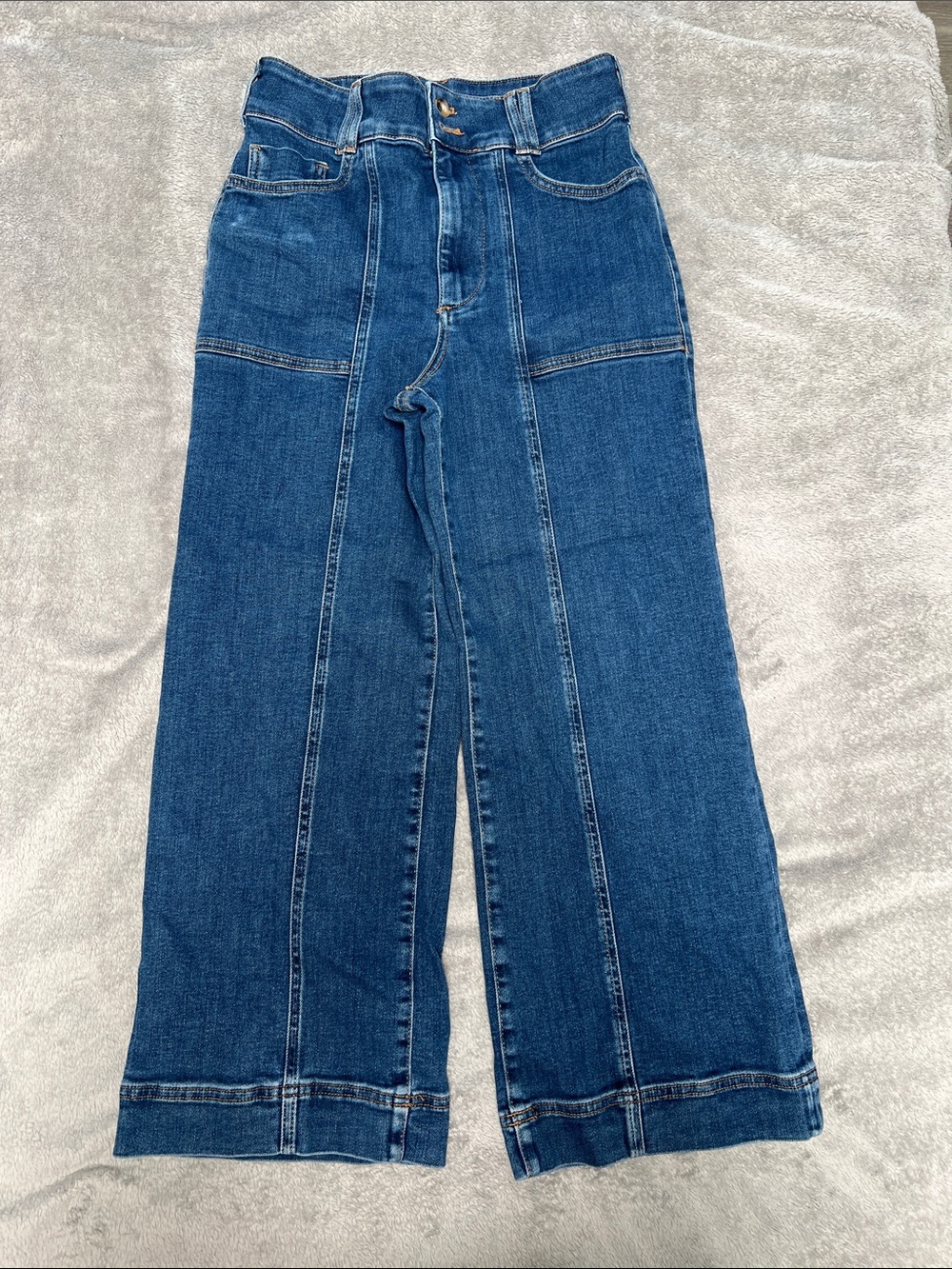 Pilcro High-Rise Wide Leg Jeans in Classic Blue Denim